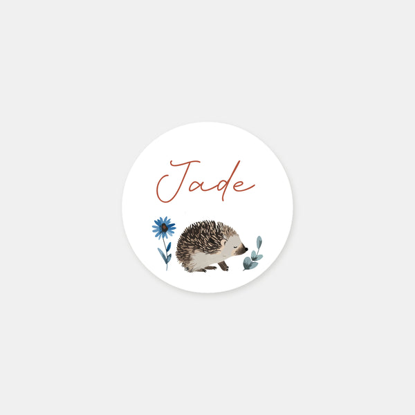 Personalized hedgehog birth stickers - 48 copies