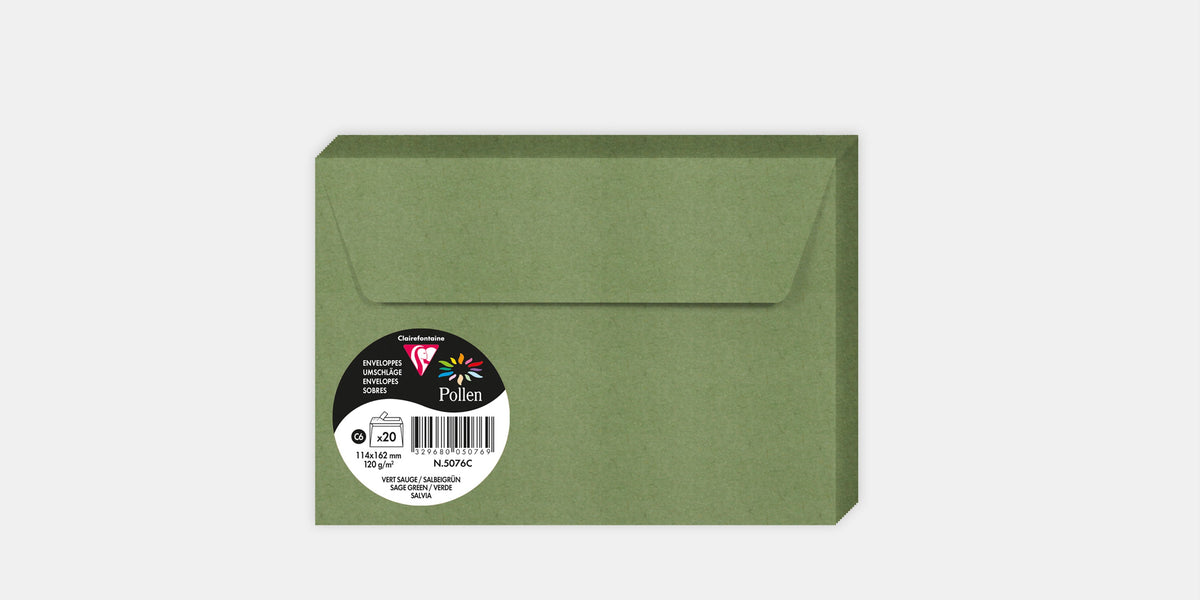 Enveloppe 114x162 velin 120g vert sauge Pollen - Clairefontaine