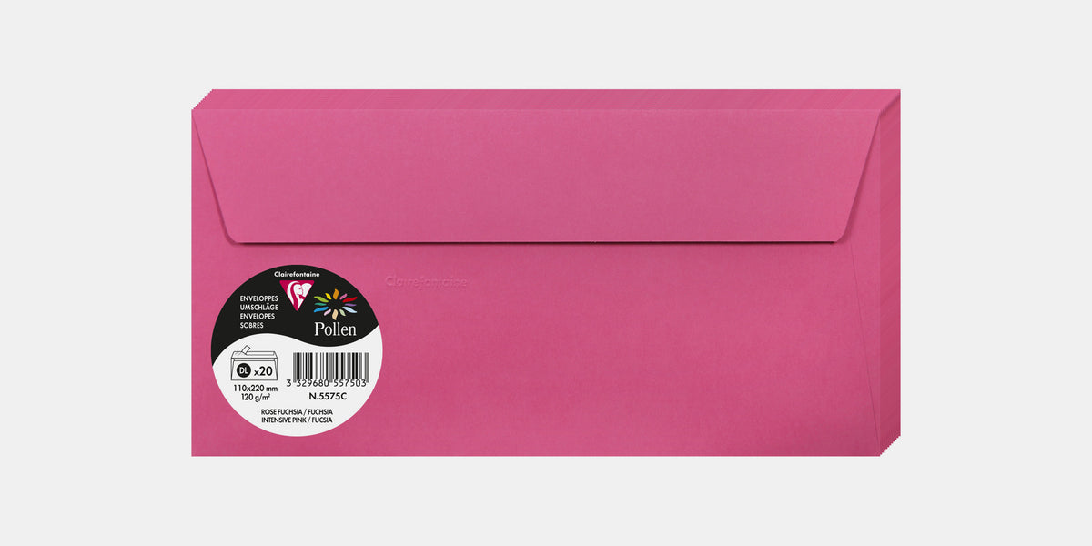 Enveloppe longue 110x220 mm velin rose fuchsia Pollen de