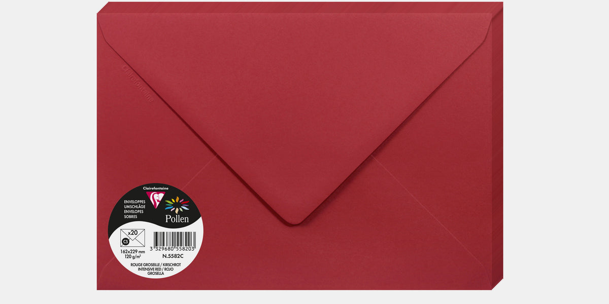 Enveloppe rectangle A5 162x229 mm velin rouge groseille Pollen de