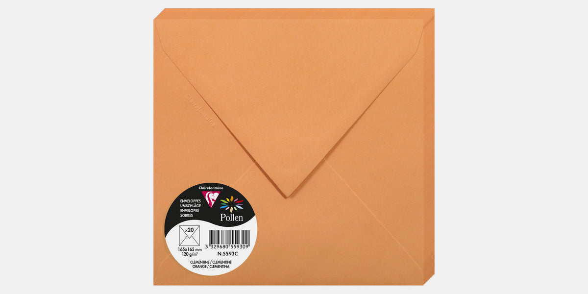 Enveloppe carrée 165x165 mm velin orange clémentine Pollen de Clairefontaine  – L'Art du Papier Paris