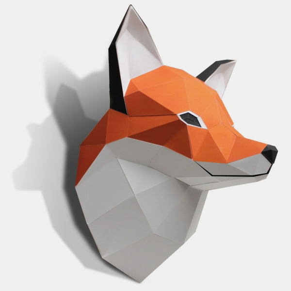 Trophee en papier renard fauve et blanc