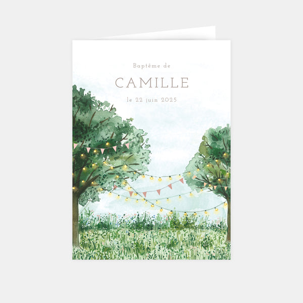 Faire-part de baptême champêtre chic aquarelle