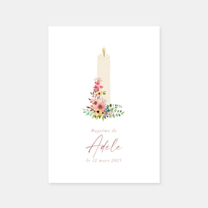 Flowery candle baptism announcement