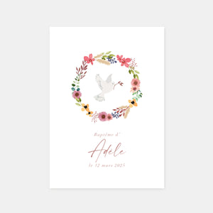 Flower dove baptism invitation