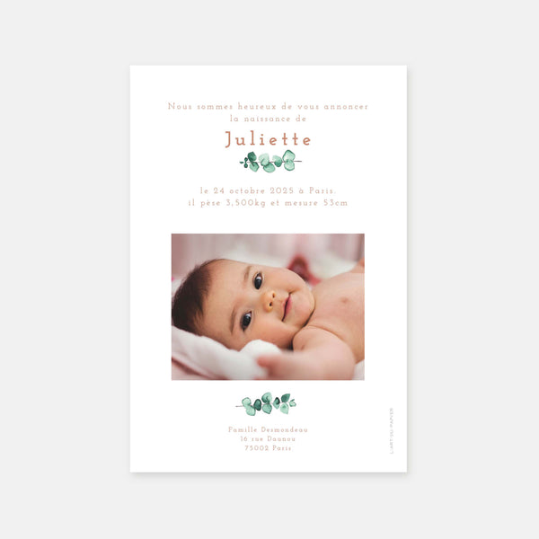 Faire-part de naissance aquarelle béguin