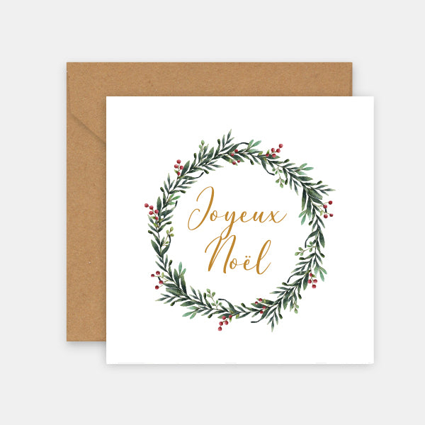 Carte de noël couronne de houx