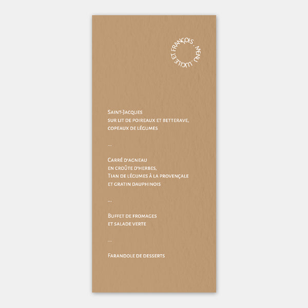 Menu de mariage Moderne Cercle