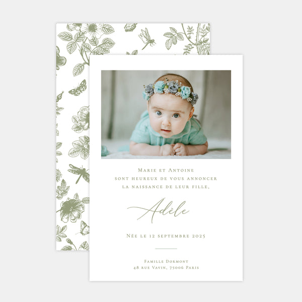 Faire-part de naissance toile de Jouy