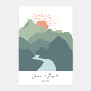 Wedding invitation sunset mountain program