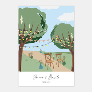 Hochzeitseinladungsprogramm ein Fenster zum Garten