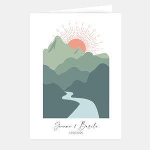 Wedding invitation a window on the sunset mountain