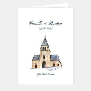 Classic watercolor church wedding invitation