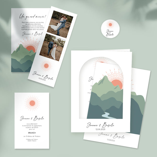 Faire-part de mariage programme sunset mountain