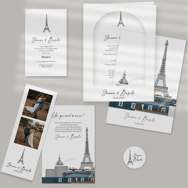 Wedding invitation program roof of Paris