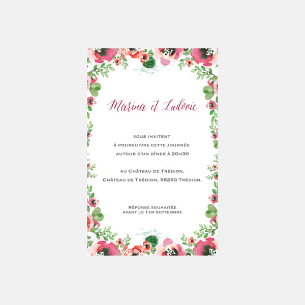 Carton invitation de mariage Fleurs Aquarelle