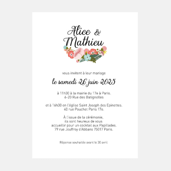 Faire-part de mariage Couronne Exotique