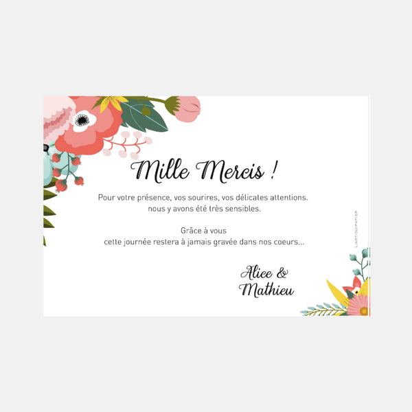 Carton remerciement mariage couronne exotique