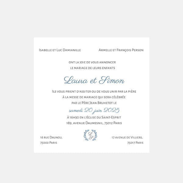 Classic Laurier Wedding Invitation