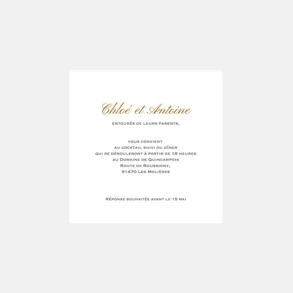 Carton invitation de mariage Carré Chic