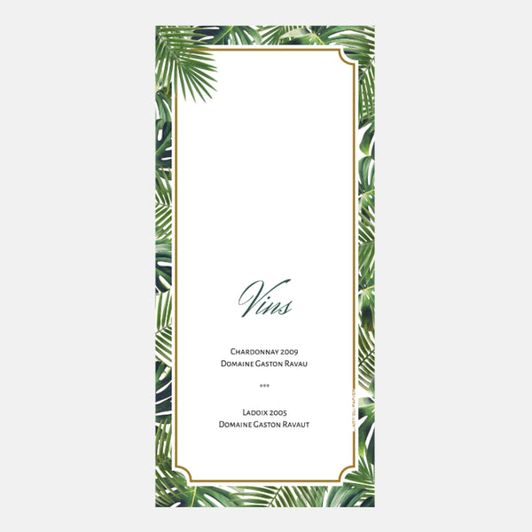 Menu Mariage Jungle Tropical