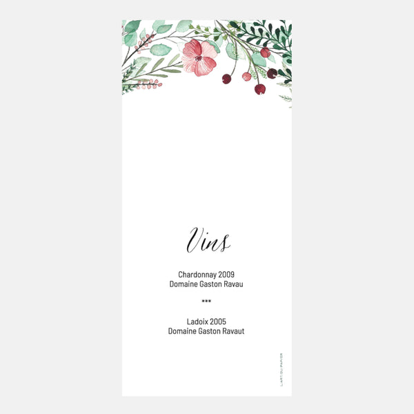 Menu Mariage Botanique Fleurie