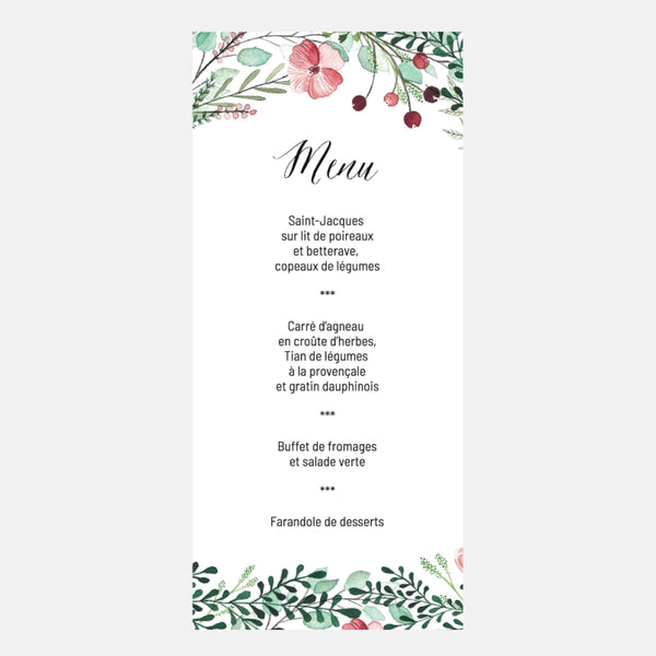 Menu Mariage Botanique Fleurie