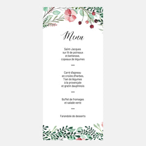 Menu Mariage Botanique Fleurie