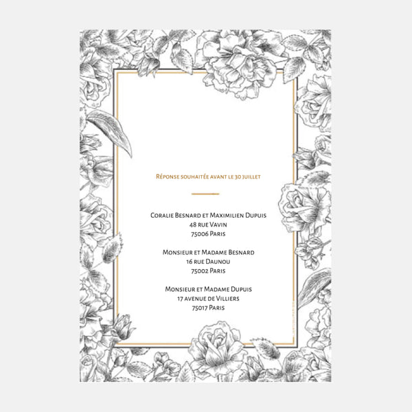 Hochzeitseinladung Blumengravur
