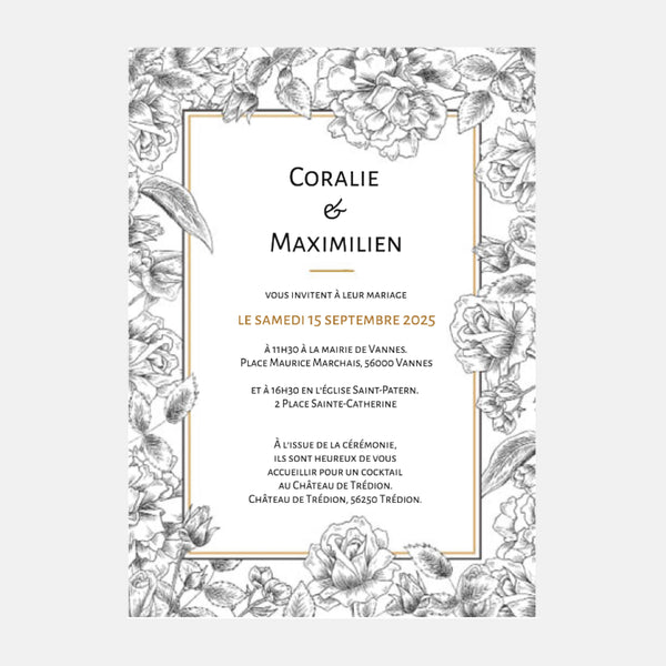 Faire-part de mariage Fleurs Gravure