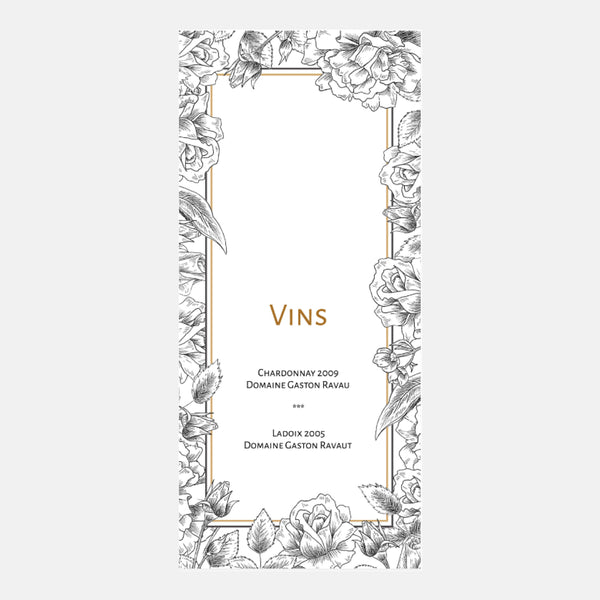 Menu Mariage Fleurs Gravure