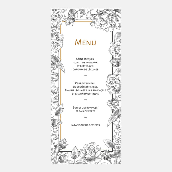 Menu Mariage Fleurs Gravure