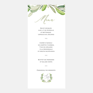 Hochzeitsmenü-Monogramm-Blatt