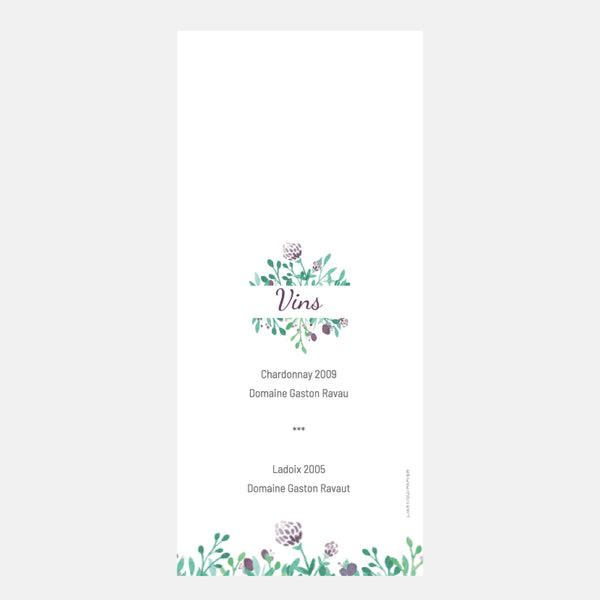 Menu Mariage Losange Aquarelle