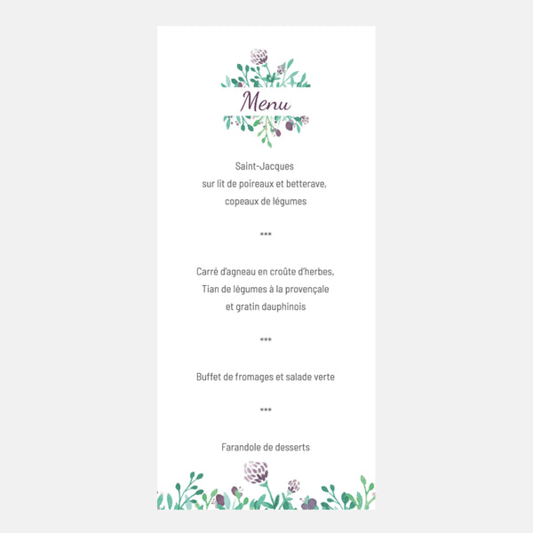 Menu Mariage Losange Aquarelle