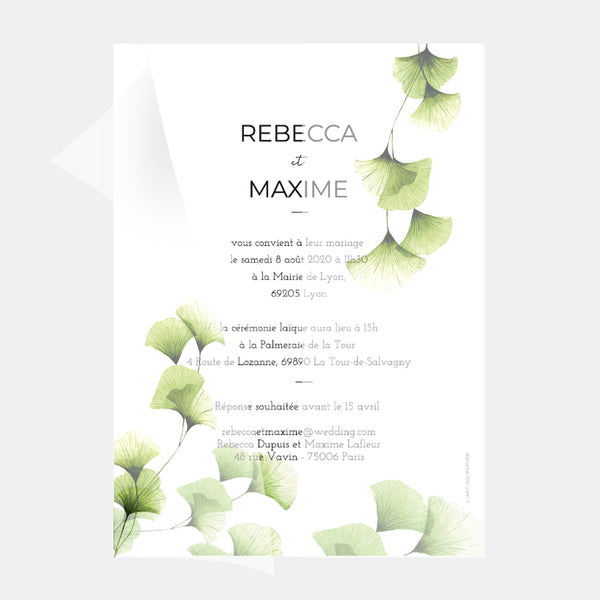 Faire-part de mariage Transparence Ginkgo