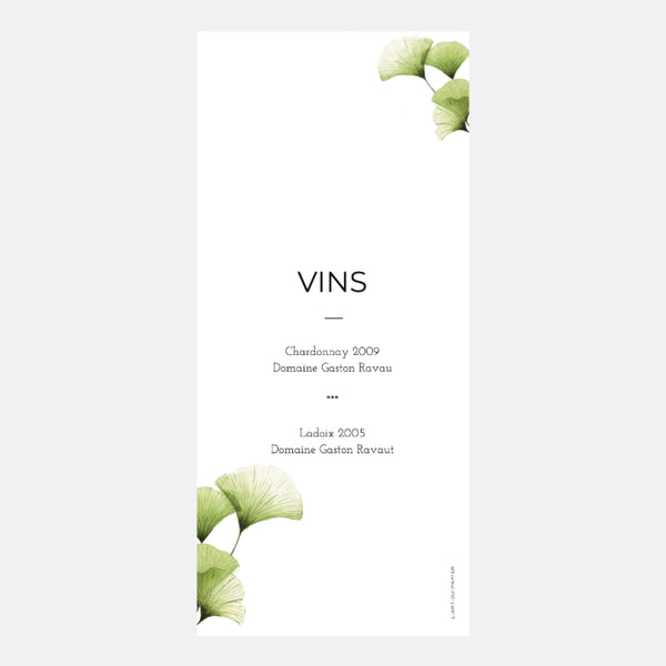 Menu de Mariage Transparence Ginkgo
