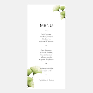 Menu de Mariage Transparence Ginkgo