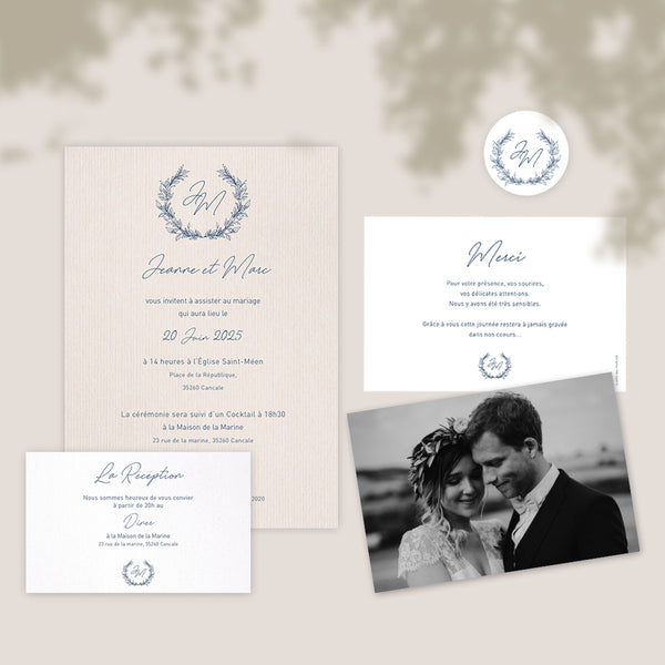 Faire-part de mariage couronne végétale
