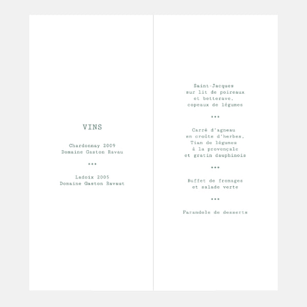 Menu de Mariage Brindille
