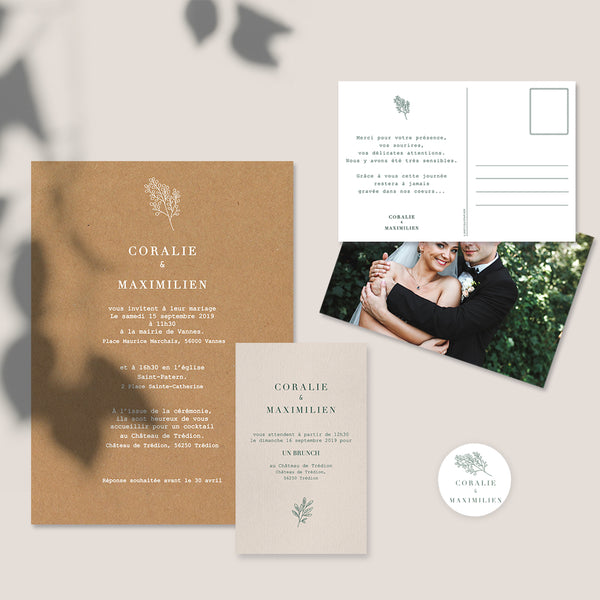Faire-part de mariage Brindille kraft