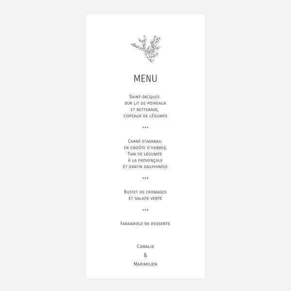 Menu de Mariage Coquillages