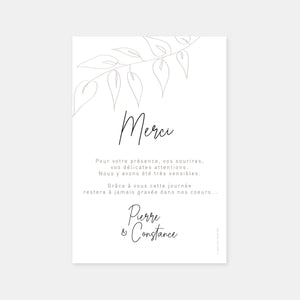 Carton remerciements de mariage esquisse feuillage
