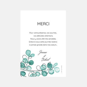 Carton remerciement mariage Eucalyptus Aquarelle
