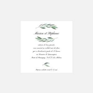 Carton invitation de mariage Classique Feuillages