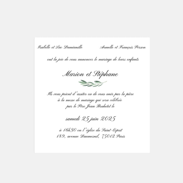 Faire-part de mariage Classique Feuillages