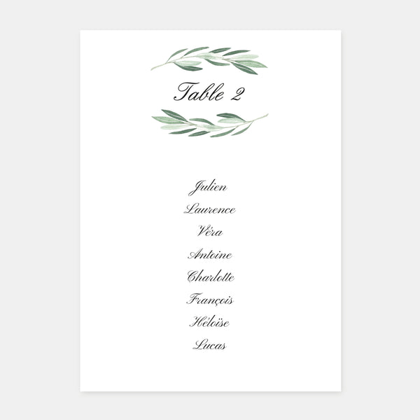 Plan de table de mariage classique feuillages - 5ex