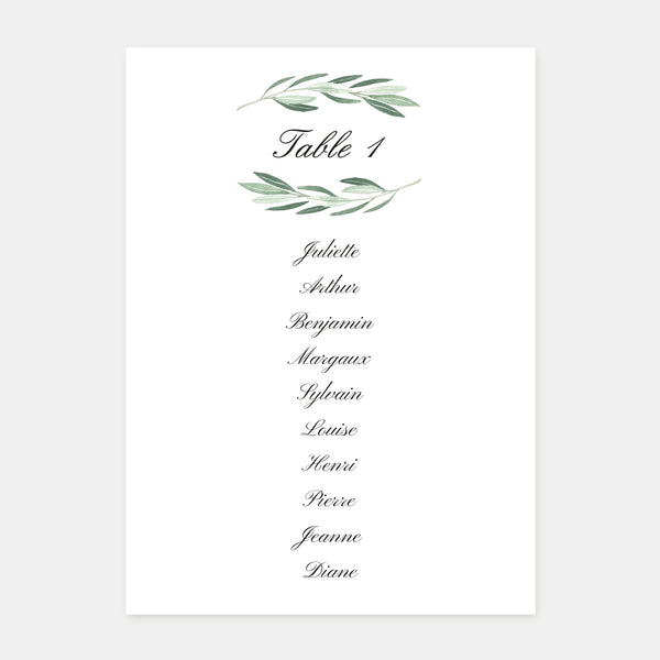 Plan de table de mariage classique feuillages - 5ex