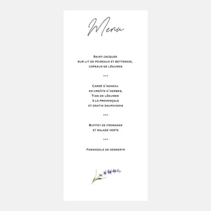 Lavender transparency wedding menu