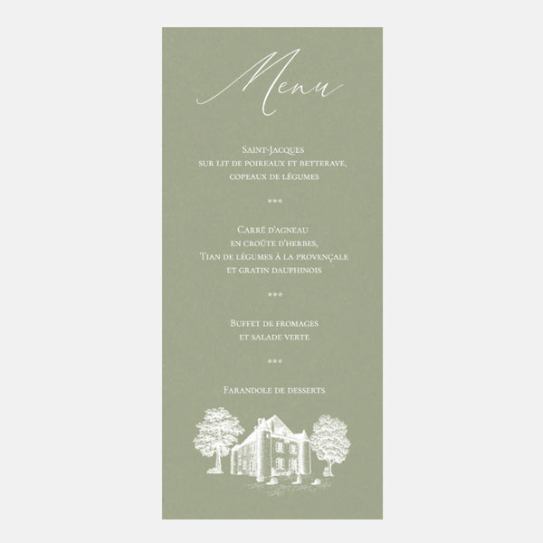 Transparency wedding menu Domaine des Tourelles